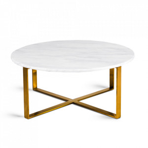 Masa de cafea alba/aurie din marmura 86 cm Flores Gilli