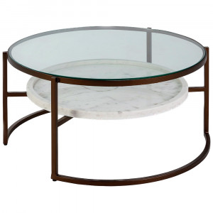 Masa de cafea maro bronz/alb din metal 92 cm Thijh Thai Natura