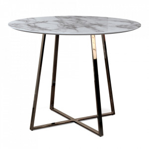 Masa dining alba/argintie din MDF si metal 97 cm Frank The Home Collection