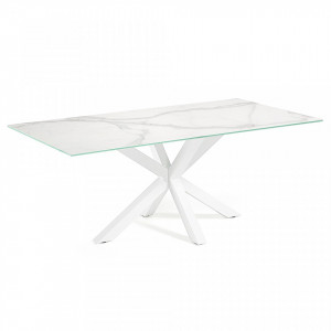 Masa dining cu picioare otel alb si blat sticla/portelan 160x90 cm Argo Kave Home