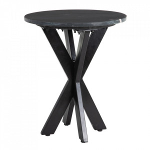 Masuta cafea rotunda neagra din metal si marmura 50 cm Auxiliar Ixia