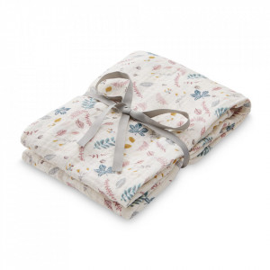 Muselina multicolora din bumbac Swaddle Pressed Leaves Rose Cam Cam