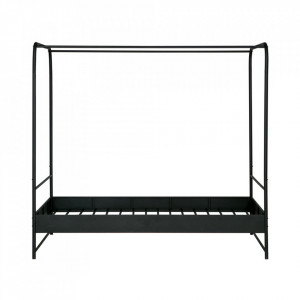 Pat cu baldachin negru din metal 120x200 cm Bunk Woood