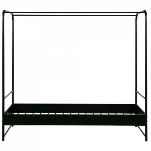 Pat cu baldachin negru din metal 90x200 cm Bunk Woood