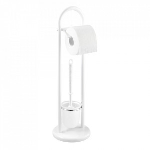 Perie toaleta cu suport hartie igienica alba din metal Siena Wenko