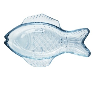 Platou albastru din sticla 11x18 cm Fishy Madam Stoltz