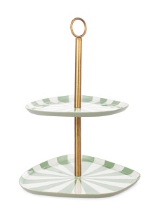 Platou decorativ cu 3 niveluri auriu/verde din metal 22x27 cm Donya Bizzotto