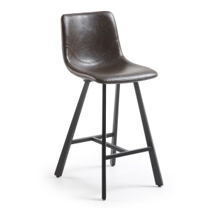 Scaun bar maro inchis din piele ecologica Trap Style Kave Home