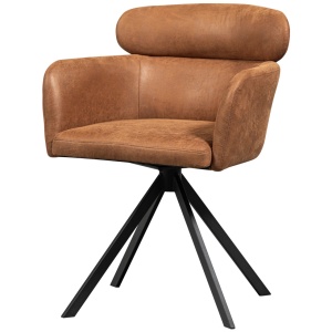 Scaun dining din piele ecologica maro coniac Fenne Woood