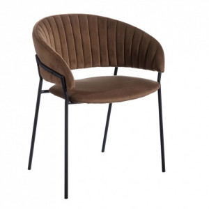 Scaun dining maro inchis/negru din catifea si metal Wide Ixia