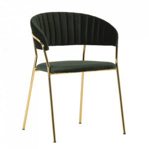 Scaun dining verde/auriu din catifea si metal Lira Signal Meble