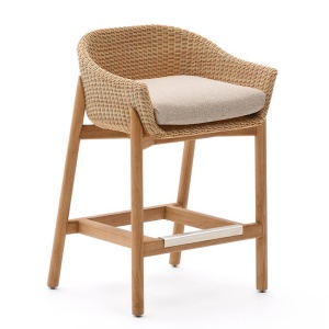 Scaun exterior bar bej din lemn Galea Kave Home