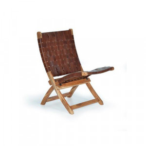 Scaun lounge pliabil maro din piele si lemn Nature Giner y Colomer