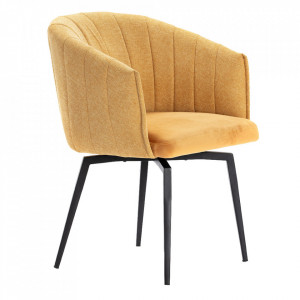 Scaun lounge rotativ galben din textil si metal Carina The Home Collection
