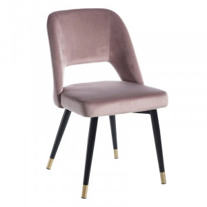 Scaun roz din catifea cu picioare negre din metal Bird Ixia