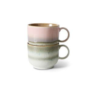 Set 2 cani multicolore din ceramica 425 ml 70s Nova HKliving
