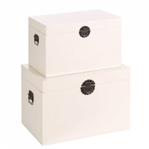 Set 2 cutii albe cu capac din MDF Matrika The Home Collection