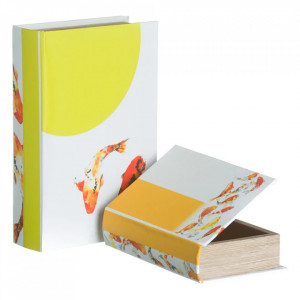 Set 2 cutii tip carte multicolore din MDF si canvas Kina Ixia