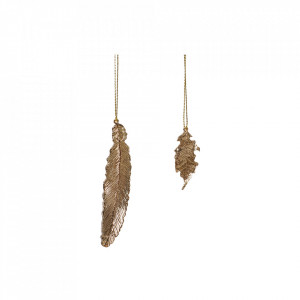 Set 2 decoratiuni suspendabile aurii din metal Feathers Hubsch