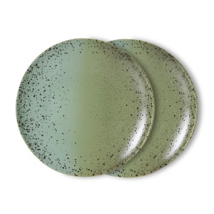 Set 2 farfurii intinse verde din ceramica 28 cm 70s Fleck HKliving