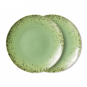 Set 2 farfurii intinse verzi din ceramica 29 cm 70s HK Living