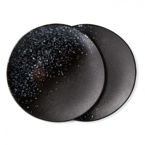 Set 2 farfurii pentru desert negre din ceramica 18 cm 70s HKliving