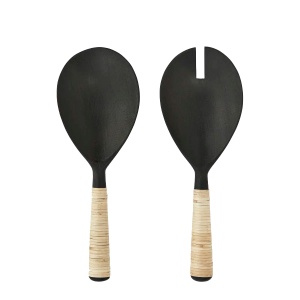 Set 2 linguri pentru servire negre din lemn Larry Madam Stoltz