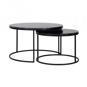 Set 2 masute de cafea negre din marmura artificiala si fier Beaumont Richmond Interiors