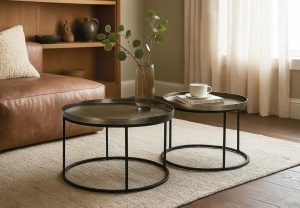Set 2 mese de cafea negre/maro bronz din metal Cuppa Giner y Colomer