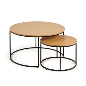 Set 2 mese de cafea negre/maro deschis din lemn Yoana Round Kave Home