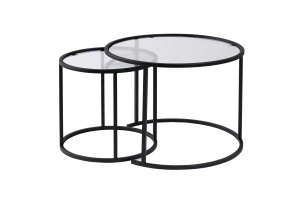 Set 2 mese de cafea negre/transparente din sticla Aurum Art Nordure