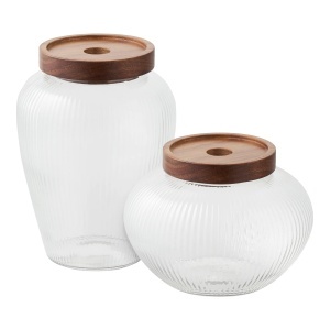 Set 2 recipiente cu capac transparente/maro din sticla Maya House Nordic