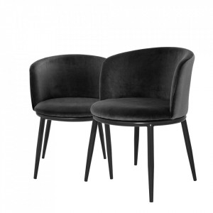 Set 2 scaune dining negre din textil si otel Filmore Fleglix Eichholtz