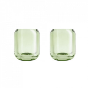 Set 2 suporturi lumanari verde jad din sticla 8 cm Raiden Eva Solo