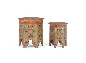 Set 2 taburete hexagonale multicolore din lemn Tajo Giner y Colomer