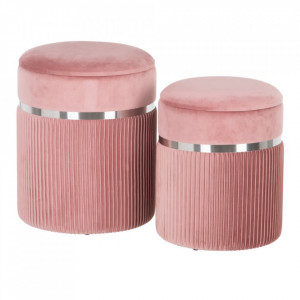 Set 2 taburete rotunde roz din poliester si MDF Clute The Home Collection