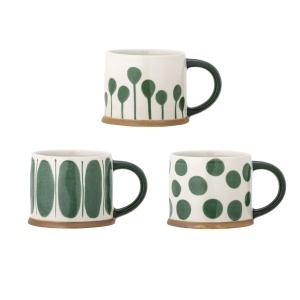 Set 3 cani verzi/albe din ceramica 450 ml Linora Creative Collection