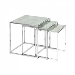 Set 3 masute albe/gri din sticla si metal Elements The Home Collection