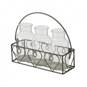 Set 3 vaze cu suport maro ruginiu/transparent din sticla si fier Lotta Boltze (Copy 1)