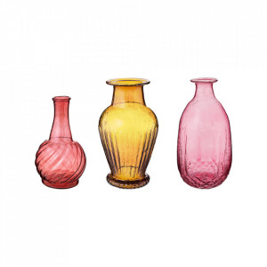 Set 3 vaze multicolore din sticla 16 cm Pinky Pip Studio