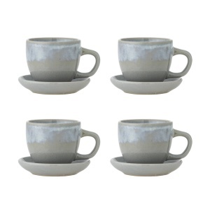 Set 4 cani cu farfurioara albastre din ceramica 185 ml Brenta Bloomingville