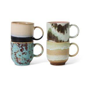 Set 4 cani multicolore din ceramica 250 ml 70s Abstract HKliving