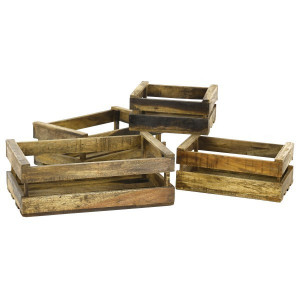 Set 4 cutii maro din lemn reciclat Caisse Zago