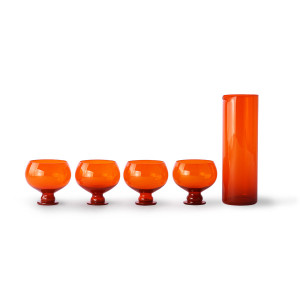 Set 4 pahare si carafa portocalii din sticla Funky Glassware HK Living