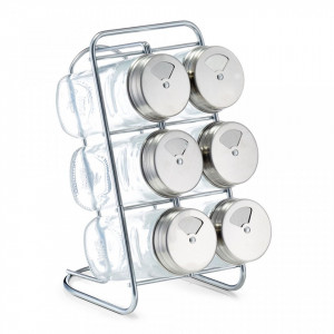 Set 6 recipiente transparente cu suport din sticla si inox 80 ml Spice Rack Multi Zeller