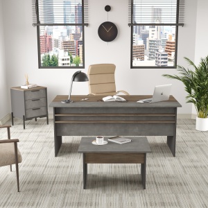 Set birou, noptiera si masa laterala maro/gri din metal Bia The Home Collection