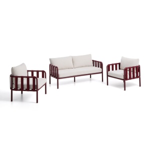 Set canapea cu 2 fotolii exterior rosu burgund/bej din metal Omala Kave Home