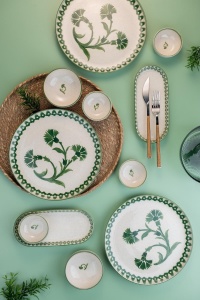 Set de masa 14 piese crem/verzi din ceramica NPMOD14KH880801 The Home Collection