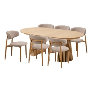 Set masa dining extensibila si 6 scaune bej/maro Osaka and Levanto House Nordic