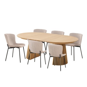Set masa dining extensibila si 6 scaune bej/maro Osaka and Maceda House Nordic